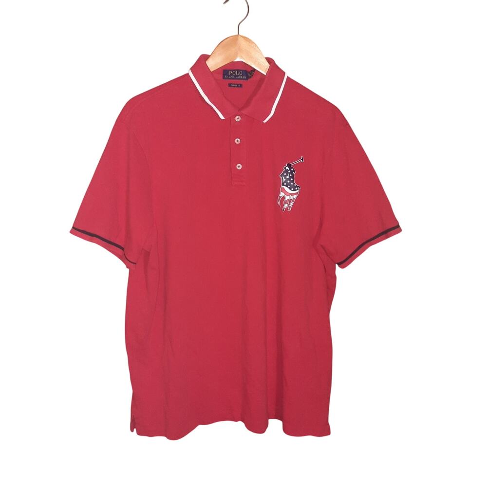 Polo Ralph Lauren Mens Red Classic Fit Mesh Polo Shirt Big Pony Logo Size XL